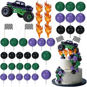49 Pcs Monster Truck Car Cake Toppers Birthday Party Supplies Mini Balloons Cake Topper Sticks for Birthday Party Supplies, Boys' Theme Decoration