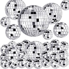 34 PCS Disco Ball Cake Decoration Ornaments Reflective Mirror Ball Cake Decoration 70s Disco Themed Party Decoration for Christmas Tree Dance Music 1.18in 1.57in 1.96in 2.36in
