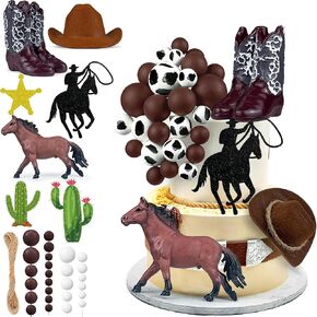 34 PCS Cowboy Cake Toppers Cowboy Hat and Boot Horse Cake decorations Western Cowboy Cowgirl Birthday Baby Shower for Western Theme Party Favors Supplies