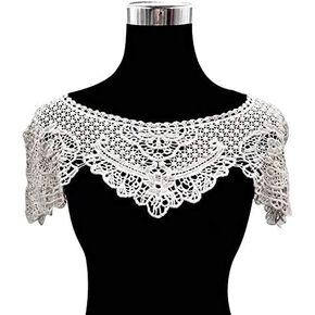 Embroidered Floral Lace Neckline Neck Collar Trim Clothes Sewing Applique Edge (Withe A)