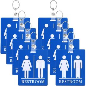 8 Pack Unisex Restroom Pass Keychains Bathroom Tag with Keychain Washroom Tag Badge Identified Card with Key Chain Ring for Male Female Office Restaurant School Toilet Sign