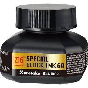 Kuretake Zig Special Black Ink 60ml, for dip Pen, Brush, Drawing, Calligraphy, Illustration, Lettering, for Professional, Artists, Manga, Made in Japan