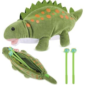 Pencil Pouch for Kids 3D Plush Animal Dinosaur Pencil Case with 2 Pcs Fun Pencils Soft Stationery Storage Pen Bag for Girls and Boys Back to School Supplies(Blue,Dinosaur)