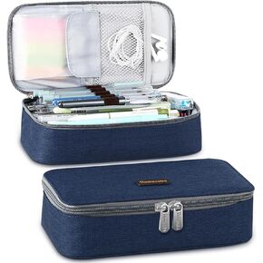 Homecube Capacious Pencil Case Pen Box Makeup Bag Pouch Pencils Holder Large Storage Stationery Box with Zipper School Supplies for College and Office - Navy Blue