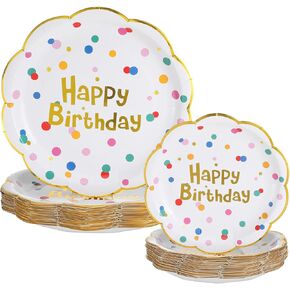 Yungyan 60 PCS 2 Sizes Happy Birthday Party Party Plates Polka Dots Supplies Supplies Abstable Paper Paper Plates Diats Rainbow Dots