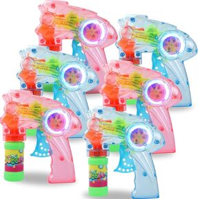 6 PCS Wind Up Bubble Guns for Kids, Light Up LED Bubble Shooters, Bubble Blowers with Bottle Solutions Included - Bulk Indoor Outdoor Toys Party Favors Gifts - No Batteries Required
