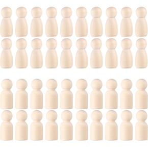 Unfinished Wooden Peg Dolls: 50 Pack Peg People Crafts DIY Wood People Toys, Doll Bodies Wood Figures, Decorative Peg Doll People for Art Craft Painting, Peg Game Home Party Decor