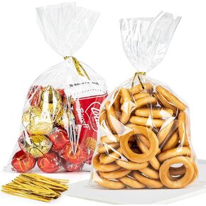 CUDICY 120pcs Cellophane Bags 6X10 Treat Bags with Ties Candy Bags Clear Gift Bags for Packaging Goodie Cookie Party Favor Gift Giving Cellophane Wrap Halloween Christmas