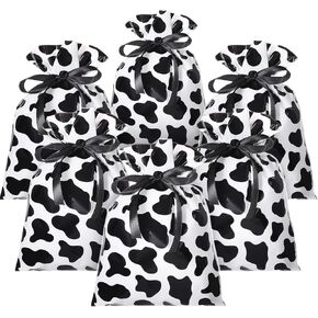 Tinlade 60 Pieces 6 x 9 Inch Cow Cellophane Candy Bags Cow Print Treat Goodie Bags with 25 Yards Ribbon Farm Animal Party Favors for Birthday Animal Theme Party Supplies