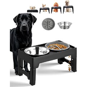 New 2025 6-in-1 Elevated Dog Bowls, Slow Feeder Dog Bowl Stainless Steel Food Bowl & Large No-Spill Water Bowl, Water Collection, 4 Heights Adjustable Raised Dog Bowls Stand Small Medium Large Dogs
