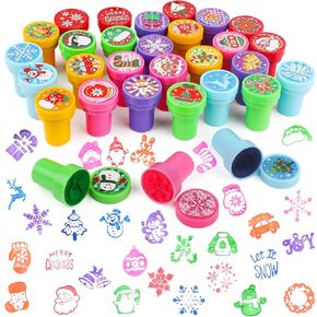 CCINEE 30PCS Christmas Stamps Bright Colored Plastic Xmas Stamp Assorted Self Ink Christmas Stampers with 30 Different Patterns Snowflake Stamp for Kids Christmas Prizes Stocking Filler Party Favor
