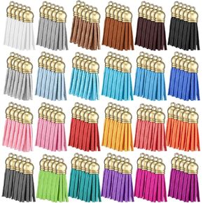 Naler 120 Pieces Keychain Tassels Leather for Crafts, 24 Colors Leather Key Chain Charms for Jewelry Making, Resin Epoxy, Acrylic Blanks Bracelets Gifts (1.5 inch)