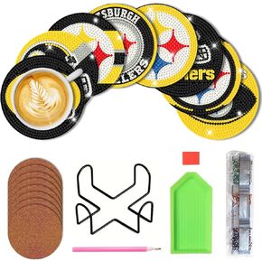 8 Pcs Football Diamond Art Painting Coasters Kits with Holder DIY Diamond Art Coasters for Adults Beginners Craft Supplies.