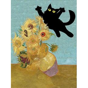 ASslanLYs 5D DIY Diamond Painting Kits for Adults,Van Gogh Sunflower Black Cat Diamond Painting Full Drill Round Art Gems Diamond Art Perfect for Home Wall Decor(12x16Inch)
