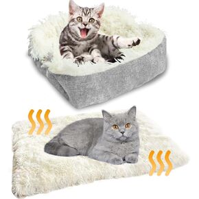 Cat Beds for Indoor Cats,24" x 20" Self Warming Cat Mat,2 in 1 Foldable Self Heating Fluffy Kitten Bed,Washable Outdoor Pet Blanket Soft Plush Small Cat Puppy Nest Sleeping Cushion