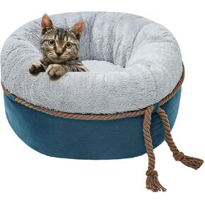 寵幸 Cat Beds for Indoor Cats, 22in Super Soft Thickened and Fluffy Pet Beds, Anti-Slip & Water-Resistant Bottom, Machine Washable Cat & Dog Bed, Navy Grey