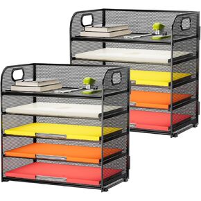 Lavatino 5 Tray Desk File منظم ، منظم Trans Paper Paper Sorter مع مقبض ، منظم ملفات سطح المكتب وتخزين لرسالة/A4 Office File Pack 2 ، 2Pack Black