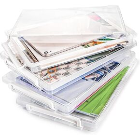 Coloch 4 Pack A4 Plastic File Storage Box with Snap-Tight Latch, Stackable Project Case for 8.5"x11" Paper, Scrapbook Paper Storage Photo Container Box,for Document, Arts, Office Supplies, School