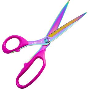 Left Handed Scissors,9.5 Inch All Purpose Lefty Scissors,Titanium Coating Forged Stainless Steel, Soft Comfort-Grip Handles,Perfect for Office,Home,and School Arts Crafts Scissors(Pink)