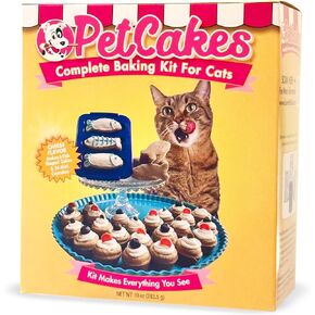 Complete Baking Kit for Cats- Make Healthy Cakes, Cookies & Cupcakes - Includes a Reusable Fish Shaped Pan, 4 Cake Mixes (Cheese) & 2 Frosting Mixes (Yogurt) - Net Wt. 10oz