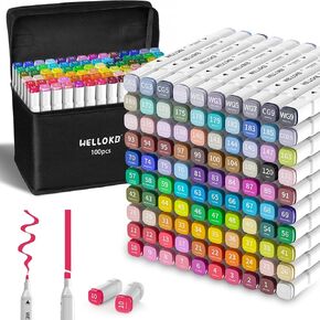 Alcohol Markers, 100 Colors Dual Tip Art Markers for Coloring, Drawing, Illustrations, Book Painting, Alcohol Based Markers with Carrying Case for Adult Kids