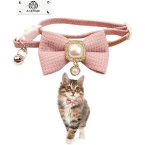 Cute Bowtie Cat Collar with Bell Breakaway, Jewelry Pendant for Girl Cats, Adjustable 8-13 Inch for Kitten (Pink)