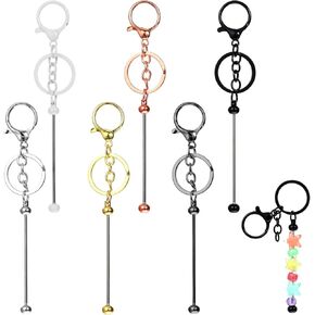 6 Pcs Beadable Keychains Bars, DIY Multicolor Blank Beadable Keychains, Metal Keychain Bars for Bead Keychain, Blank Diy Beaded Keychain Kit, Beadable Items Making for DIY Gift