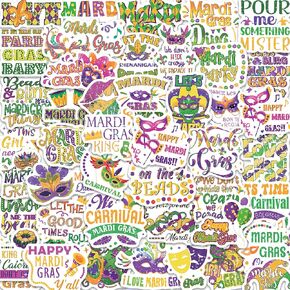 Happy Mardi Gras Stickers, Waterproof Vinyl Mardi Gras Carnival Decals for Bottles, Laptops, Scrapbooks, Guitars, Helmets, Bicycles, Cars, Gifts for Kids Teens Adutls