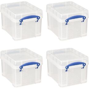 Really Useful Box 4 Pack Storage Bins, Clear Plastic Stackable Organizing Totes, 3 Liter