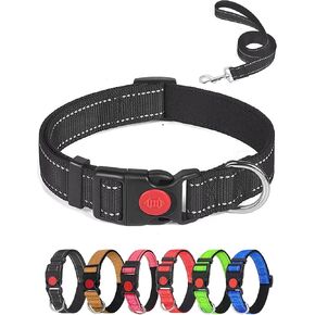 Aeclleca Reflective Dog Collar and Leash Set with Safety Locking Buckle，Adjustable Soft Nylon Pet Collars for Small Medium Dogs (Black, S)