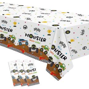 Monster Truck Drither Decorations TableCloth - Monster Truck Birthday Party Supplies Cover Cover for Kids ، Monster Truck Party Decortations Table - 3 Pack (54in × 108in)