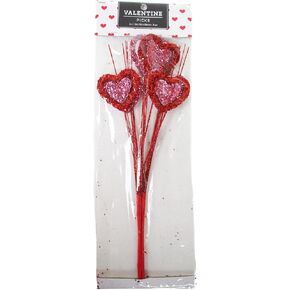 Valentine Pink and Red Heart Glitter Heart Pick Bouquet for Floral Arrangement, Centerpieces - 2 Count - 12 Inches Tall