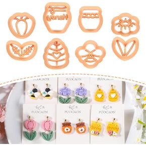 Puocaon Flower Honey Clay Cutters - 8 Pcs Clay Cutters for Polymer Clay Jewelry, Spring Themed Polymer Clay Jewelry Cutters, Honeybee Jar Comb Clay Cutters, Flower Leaf Clay Cutters