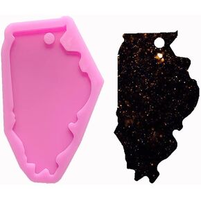 Shiny Glossy America Illinois State Map Shape Silicone Mold for DIY Craft Keychain Polymer Clay Epoxy Pendant Resin Crafting Making Backpack Cake Decoration Fondant Mould