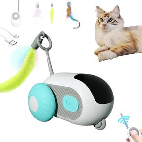 Turbo Tail 2.0 Cat Toy مع تعديل سرعتين ، لعبة Cat Mouse Mouse عن بُعد ، ميزة USB قابلة لإعادة الشحن ، لعبة CAT التحكم عن بُعد مع الريش ، ألعاب القطط التفاعلية للقطط الداخلية (الأزرق)