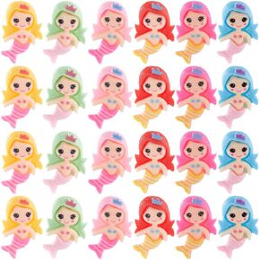 SUNNYCLUE 1 Box 60PCS Mermaid Cabochons Flatback Cartoon Cabochons Resin Charms Cartoon Cute Colorful Princesses Ocean Sea Cabochon for Jewelry Making Scrapbooking Embellishments Women DIY Crafts