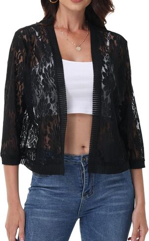 3/4 Sleeve Lace Cardigan for Women Open Front Floral Crochet Bolero Shrug Summer Beach Cover Ups Lace Top in Saudi Arabia