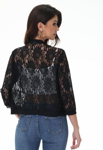3/4 Sleeve Lace Cardigan for Women Open Front Floral Crochet Bolero Shrug Summer Beach Cover Ups Lace Top in Saudi Arabia