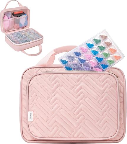 Leudes Diamond Painting Storage Containers, 60 Slots Bead Storage Box for Diamond Art Kits Accessories Organizer Case (Only Bottles and Bag) (Pink-2(60 Jars)) in Kuwait