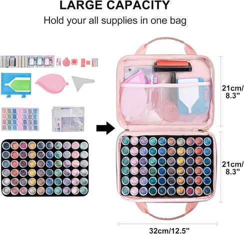 Leudes Diamond Painting Storage Containers, 60 Slots Bead Storage Box for Diamond Art Kits Accessories Organizer Case (Only Bottles and Bag) (Pink-2(60 Jars)) in Kuwait