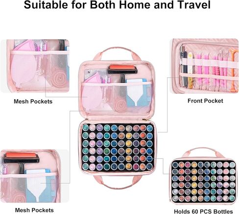 Leudes Diamond Painting Storage Containers, 60 Slots Bead Storage Box for Diamond Art Kits Accessories Organizer Case (Only Bottles and Bag) (Pink-2(60 Jars)) in Kuwait