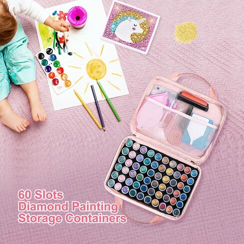 Leudes Diamond Painting Storage Containers, 60 Slots Bead Storage Box for Diamond Art Kits Accessories Organizer Case (Only Bottles and Bag) (Pink-2(60 Jars)) in Kuwait