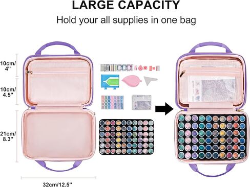 Leudes Diamond Painting Storage Containers, 60 Slots Bead Storage Box for Diamond Art Kits Accessories Organizer Case (Only Bottles and Bag) (Pink-2(60 Jars)) in Kuwait