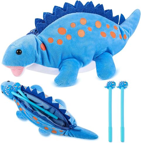 Pencil Pouch for Kids 3D Plush Animal Dinosaur Pencil Case with 2 Pcs Fun Pencils Soft Stationery Storage Pen Bag for Girls and Boys Back to School Supplies(Blue,Dinosaur) in Saudi Arabia