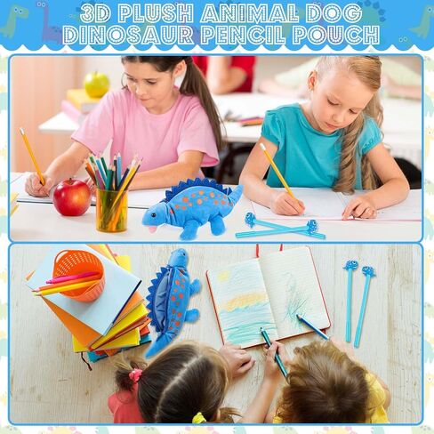 Pencil Pouch for Kids 3D Plush Animal Dinosaur Pencil Case with 2 Pcs Fun Pencils Soft Stationery Storage Pen Bag for Girls and Boys Back to School Supplies(Blue,Dinosaur) in Saudi Arabia