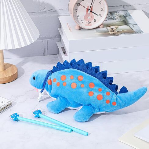 Pencil Pouch for Kids 3D Plush Animal Dinosaur Pencil Case with 2 Pcs Fun Pencils Soft Stationery Storage Pen Bag for Girls and Boys Back to School Supplies(Blue,Dinosaur) in Saudi Arabia