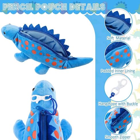Pencil Pouch for Kids 3D Plush Animal Dinosaur Pencil Case with 2 Pcs Fun Pencils Soft Stationery Storage Pen Bag for Girls and Boys Back to School Supplies(Blue,Dinosaur) in Saudi Arabia