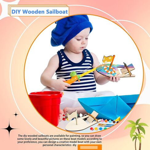 Haconba 24 PCS DIY Wooden Sailwat غير مكتمل القوارب الخشبية الخشبية الحرفة الشراعية للطلاء للأنشطة الحرفية للعائلة المدرسية DIY in Kuwait