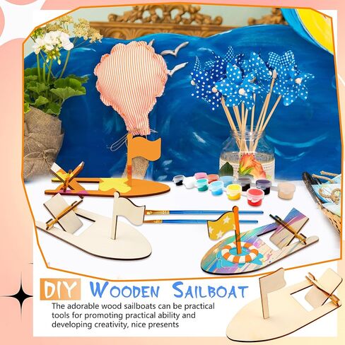 Haconba 24 PCS DIY Wooden Sailwat غير مكتمل القوارب الخشبية الخشبية الحرفة الشراعية للطلاء للأنشطة الحرفية للعائلة المدرسية DIY in Kuwait