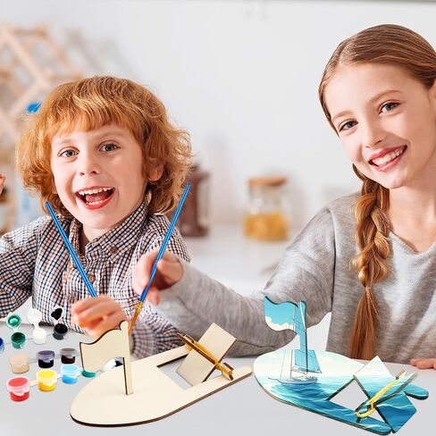 Haconba 24 PCS DIY Wooden Sailwat غير مكتمل القوارب الخشبية الخشبية الحرفة الشراعية للطلاء للأنشطة الحرفية للعائلة المدرسية DIY in Kuwait